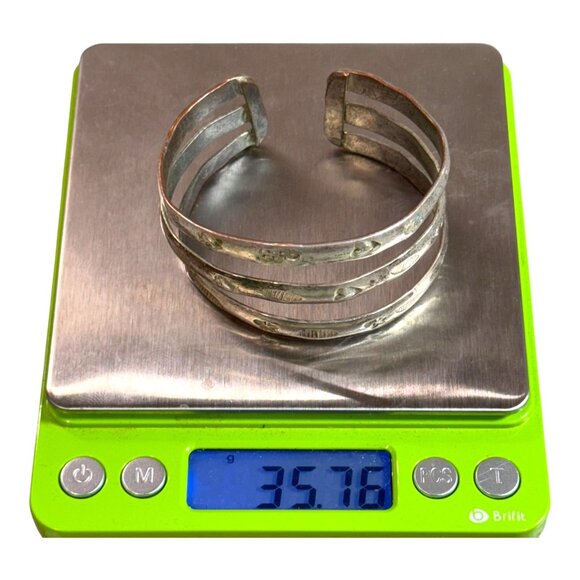 Vintage Heiroglyphics Fish Beach Handcrafted Silver Split Cuff Bracelet Hammered - Picture 6 of 10